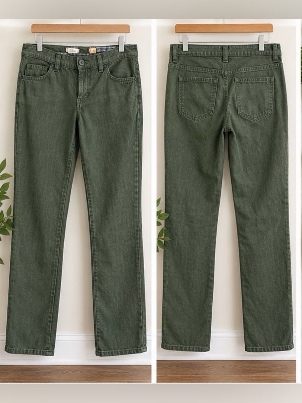 Pilcro Anthropologie Green Linen Cotton Straight Leg Pants 28